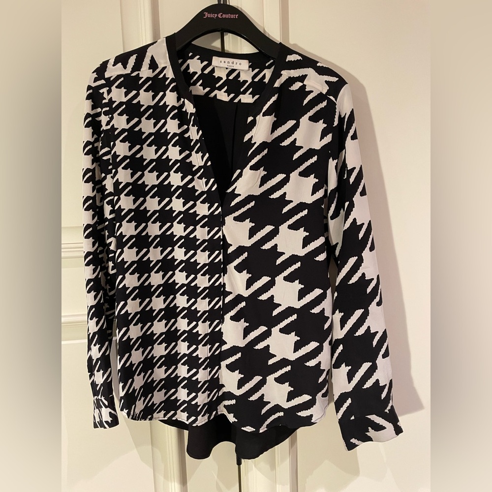 Black and White Houndstooth Blouse